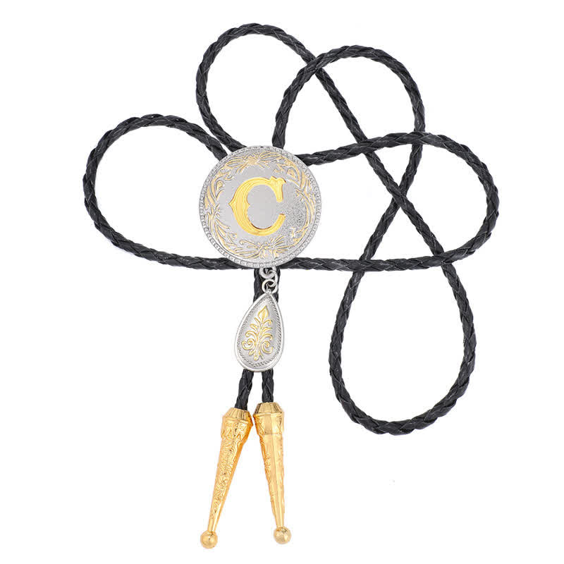 Initial Letter A To Z Bolo Tie With Teardrop-Shaped Pendant