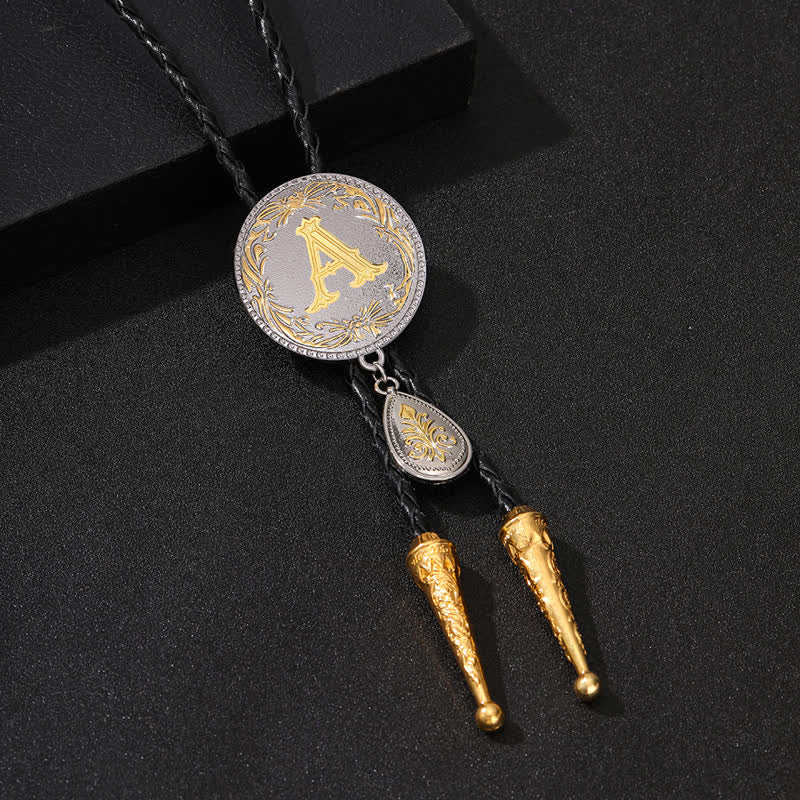 Initial Letter A To Z Bolo Tie With Teardrop-Shaped Pendant