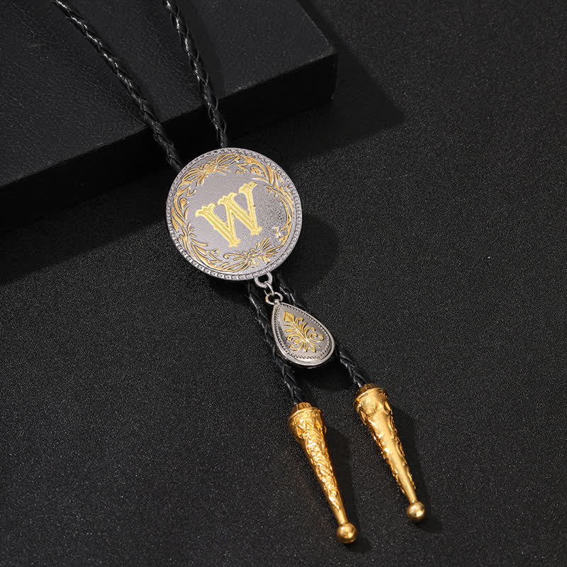 Initial Letter A To Z Bolo Tie With Teardrop-Shaped Pendant