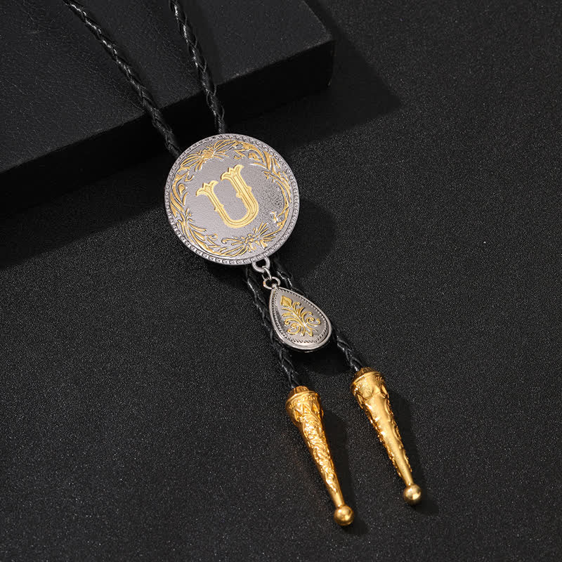 Initial Letter A To Z Bolo Tie With Teardrop-Shaped Pendant