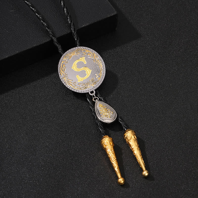 Initial Letter A To Z Bolo Tie With Teardrop-Shaped Pendant