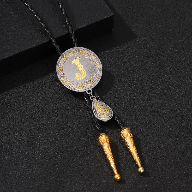 Initial Letter A To Z Bolo Tie With Teardrop-Shaped Pendant