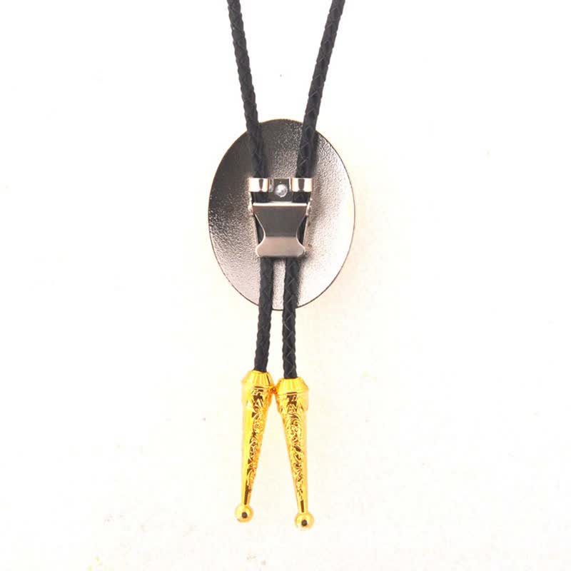 Gold & Silver Two-Tone Oval Initial Letter Leather Bolo Tie