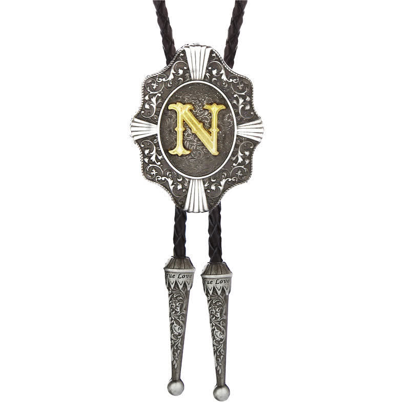 Intricate Filigree Design Initial Letter A To Z Bolo Tie