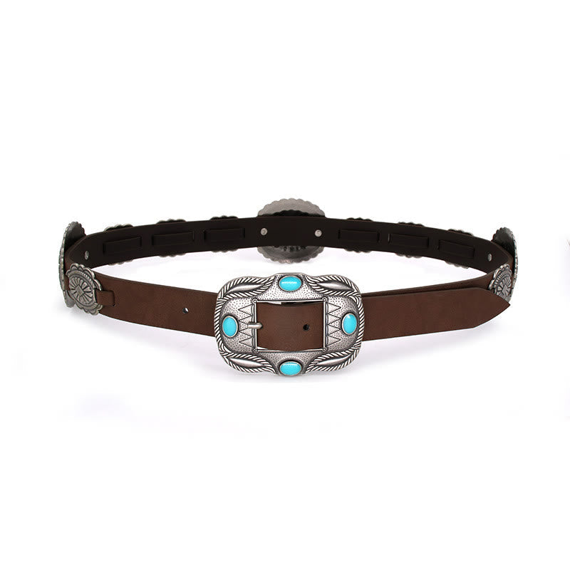 Women's Silver Patterned Turquoise Buckle Belt
