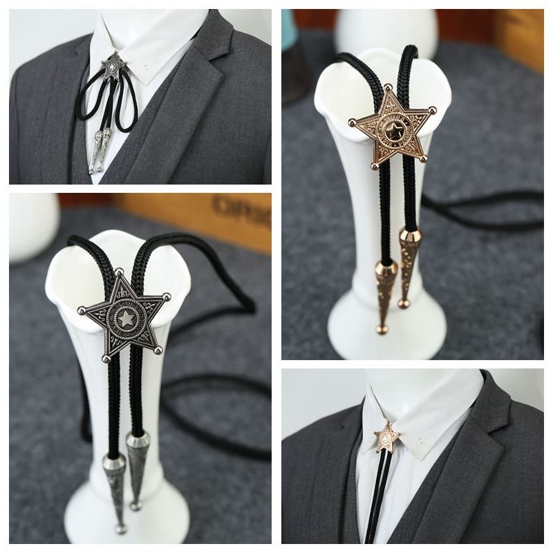 Retro Sheriff Star-Shaped Pendant Bolo Tie