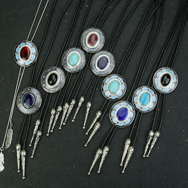 Vintage Onyx and Enamel Bolo Tie
