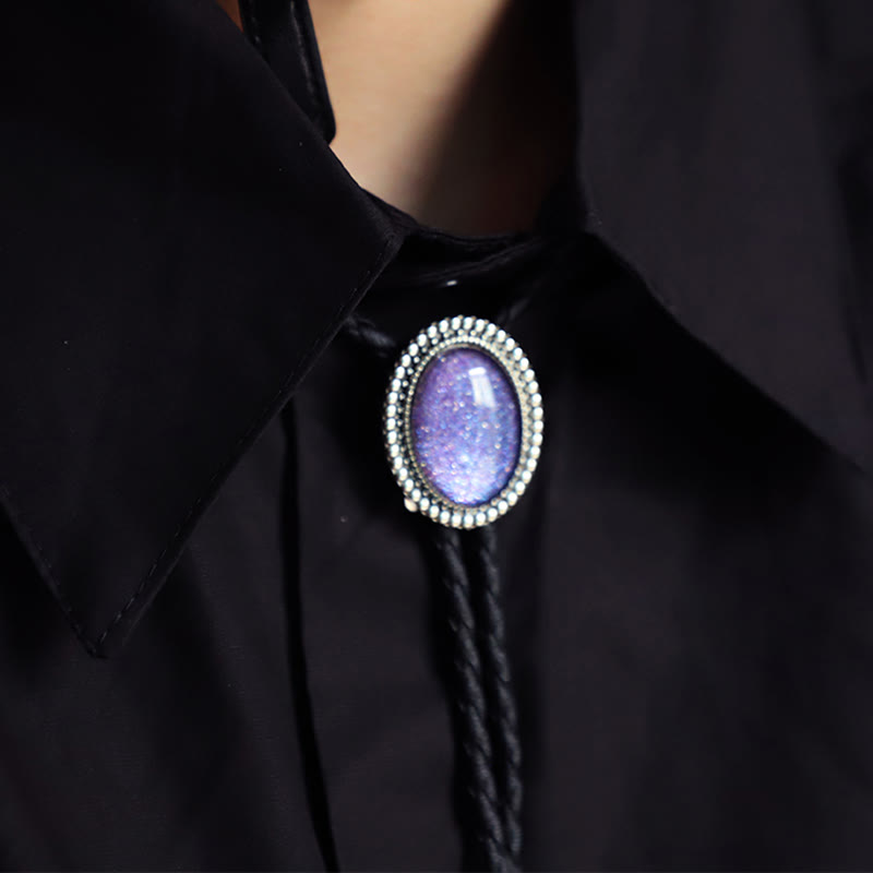 Glitter Purple Gem Retro Metal Bolo Ties