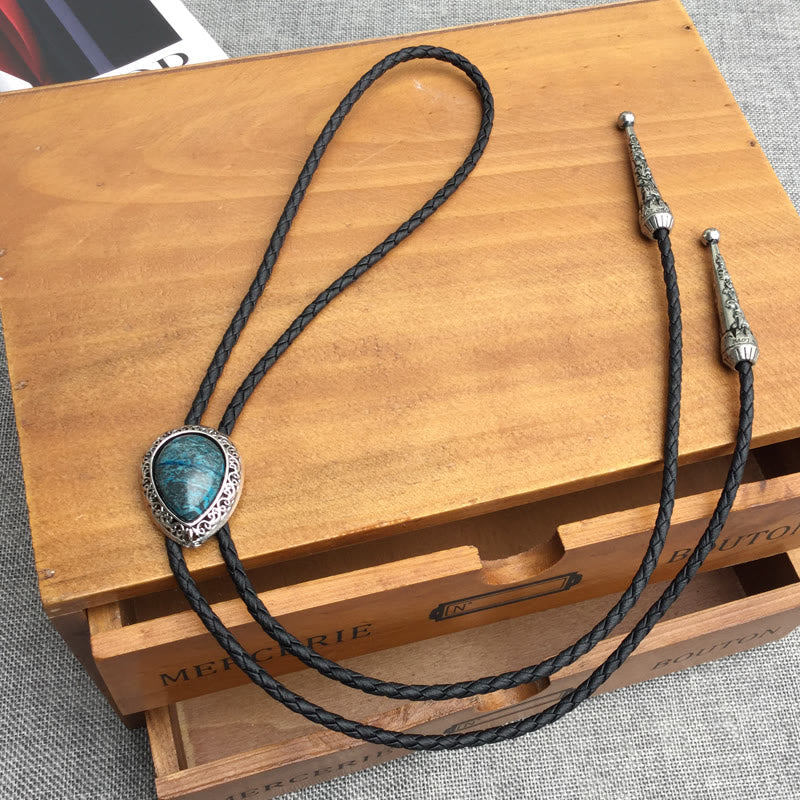 Teardrop Turquoise Vintage Carved Metal Bolo Ties