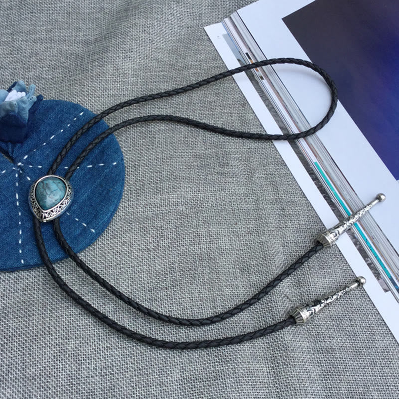 Teardrop Turquoise Vintage Carved Metal Bolo Ties