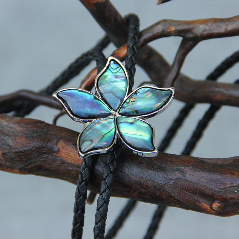 Flower-Shaped Iridescent Abalone Shell Vintage Metal Bolo Ties