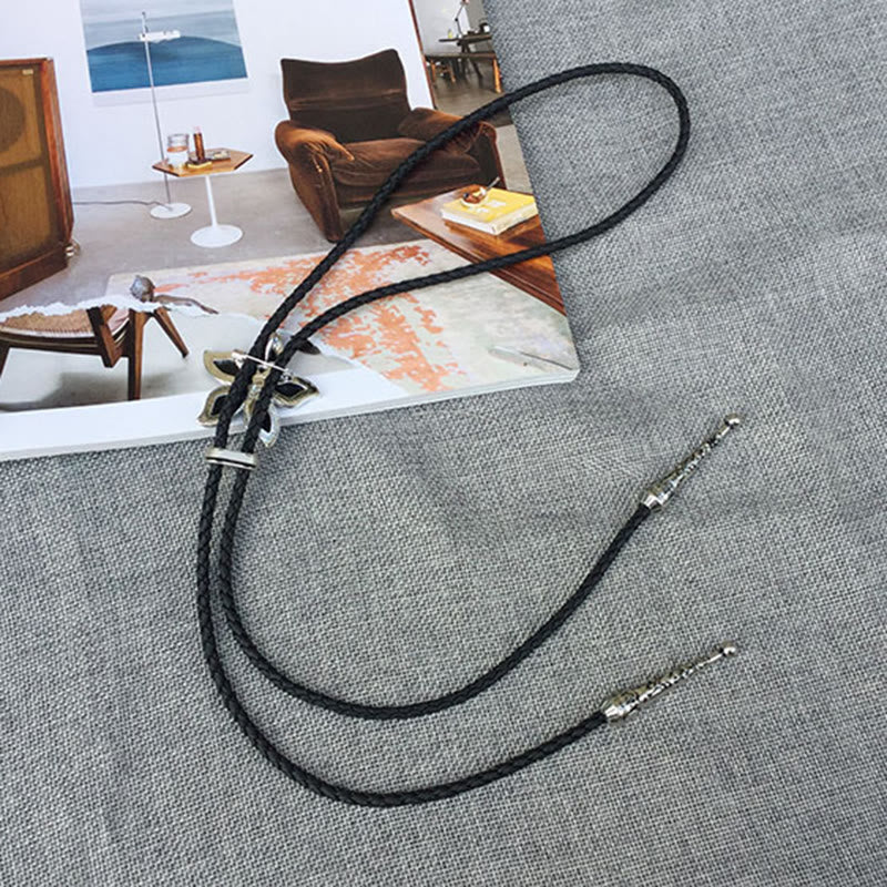Flower-Shaped Iridescent Abalone Shell Vintage Metal Bolo Ties