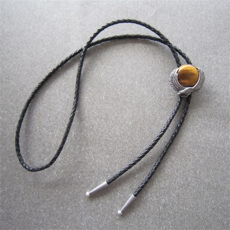 Wing-Accented Tiger Eye Stone Vintage Metal Bolo Ties