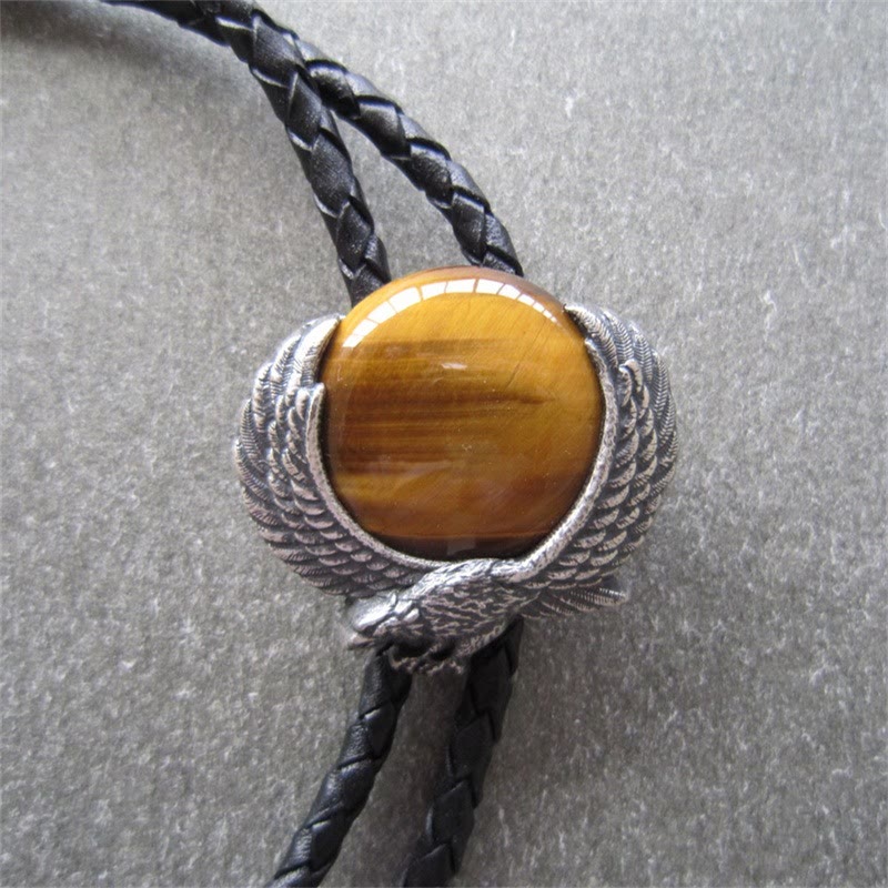 Wing-Accented Tiger Eye Stone Vintage Metal Bolo Ties