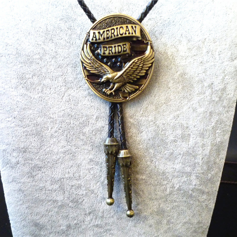 American Pride Eagle Emblem Vintage Metal Bolo Tie