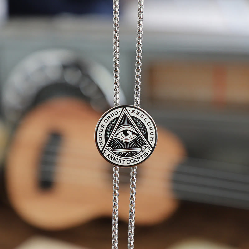 Eye of Providence Latin Inscription Vintage Metal Bolo Tie