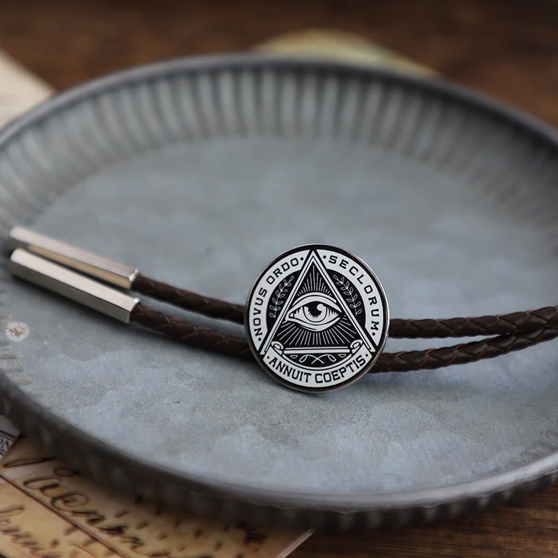 Eye of Providence Latin Inscription Vintage Metal Bolo Tie