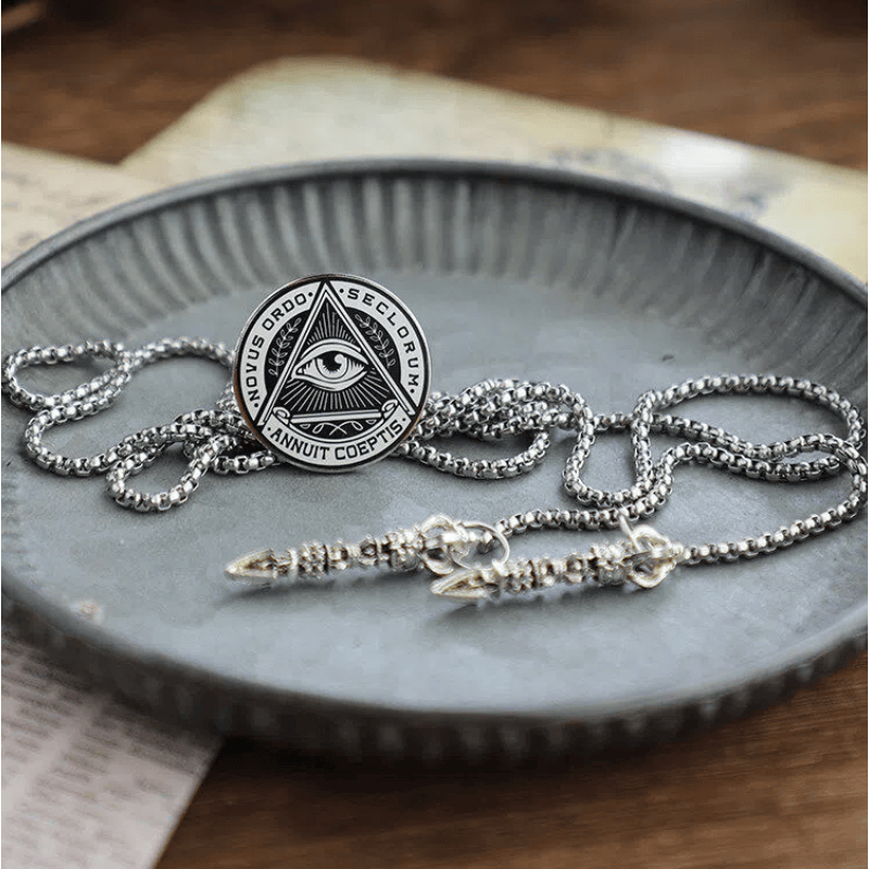 Eye of Providence Latin Inscription Vintage Metal Bolo Tie