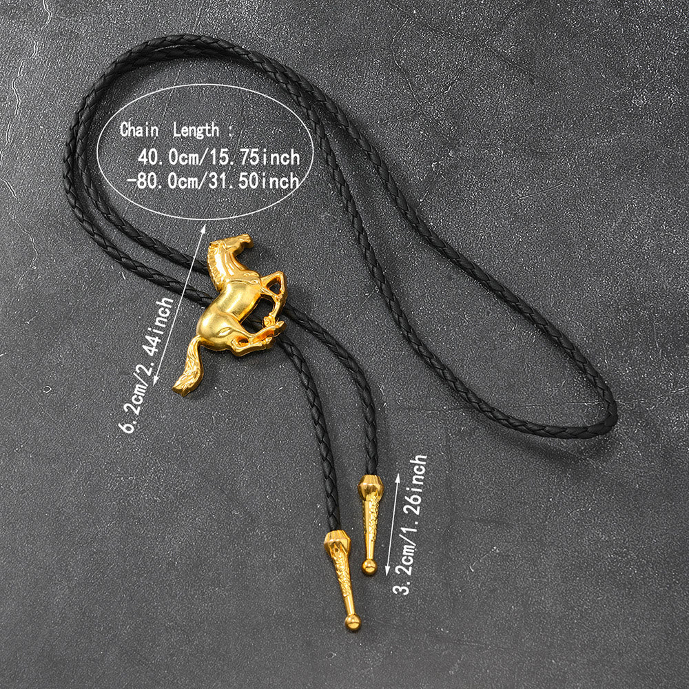 Galloping Horse Emblem Vintage Metal Bolo Tie