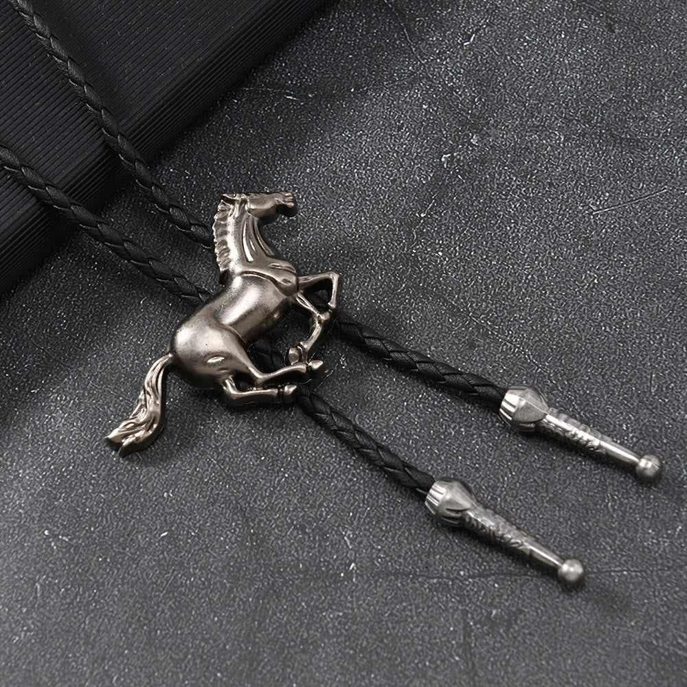 Galloping Horse Emblem Vintage Metal Bolo Tie