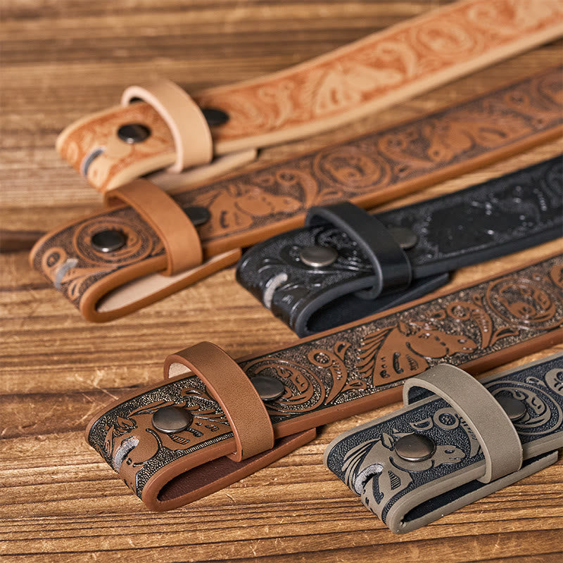 Western Horse-Patterned DIY Leather Belt Strap Without Belt Buckle