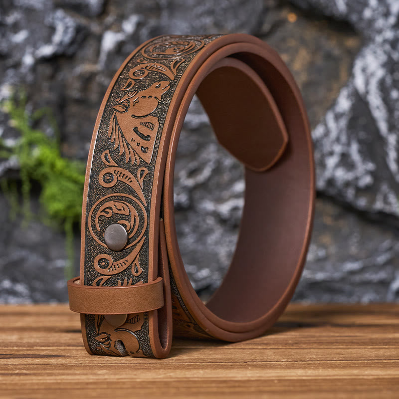 Western Horse-Patterned DIY Leather Belt Strap Without Belt Buckle