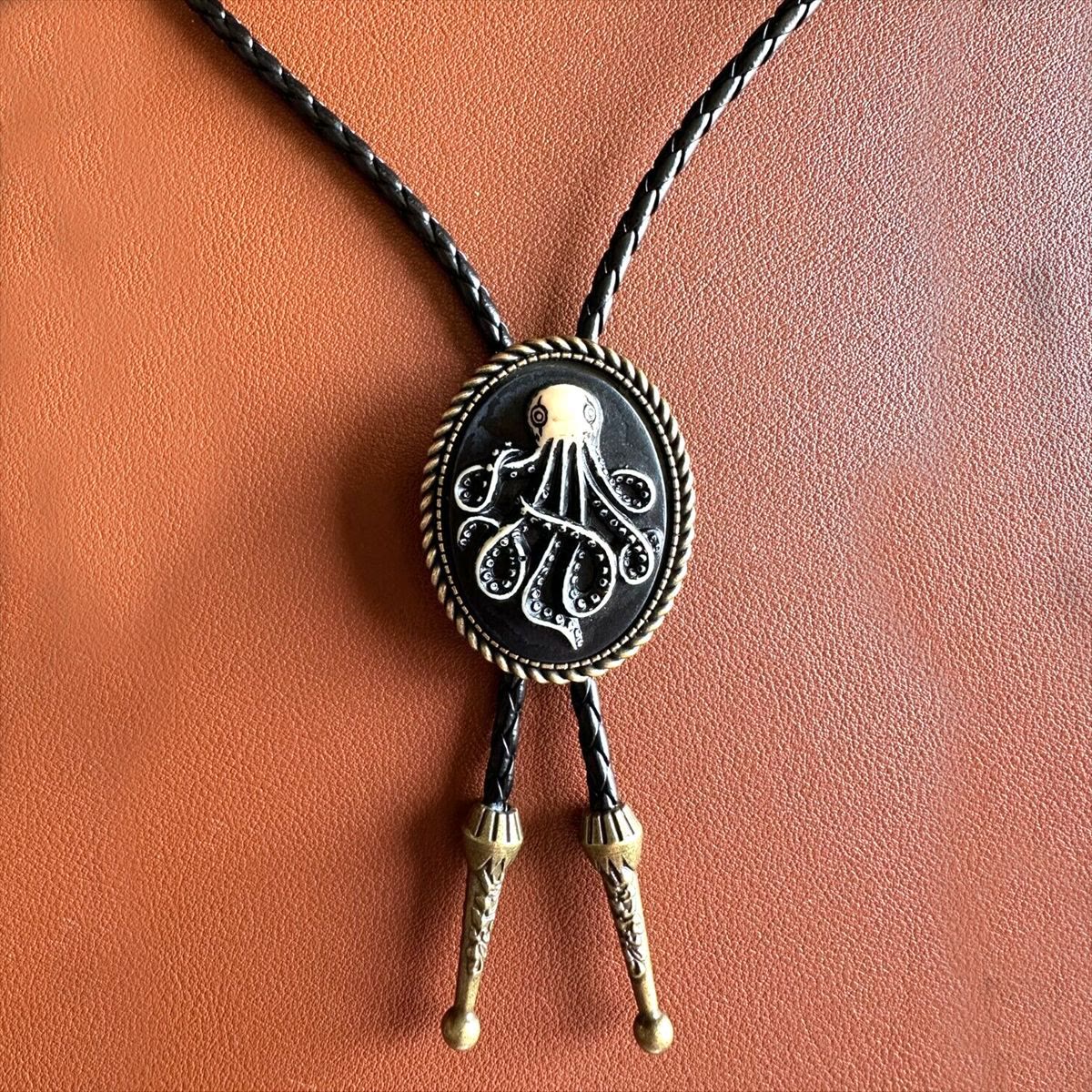 Dark Antique Octopus Pendant Bolo Tie