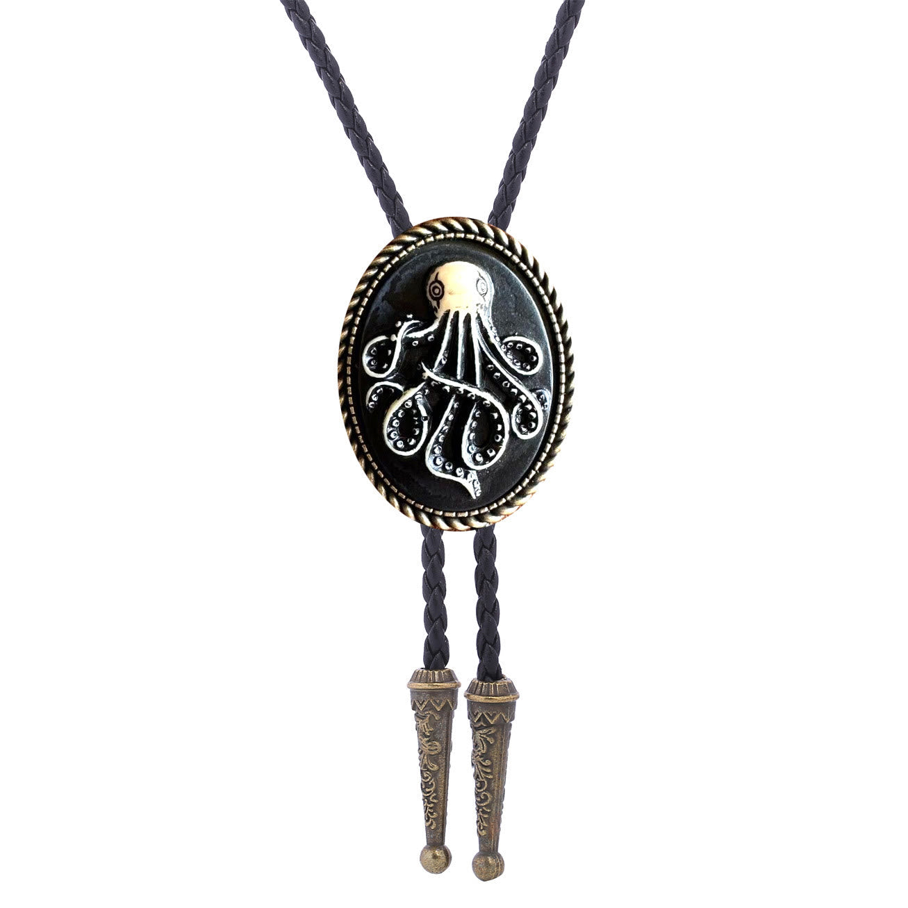 Dark Antique Octopus Pendant Bolo Tie