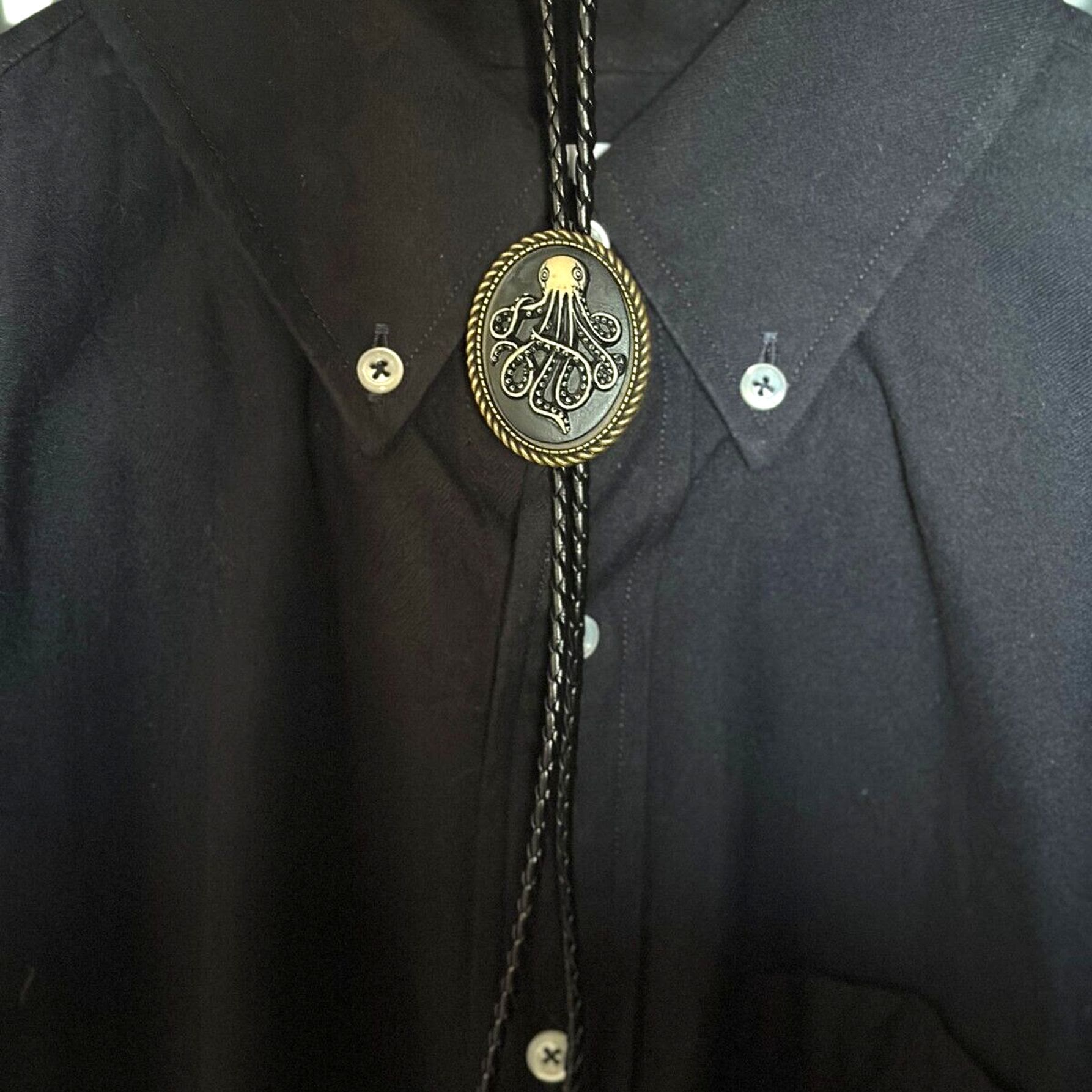Dark Antique Octopus Pendant Bolo Tie