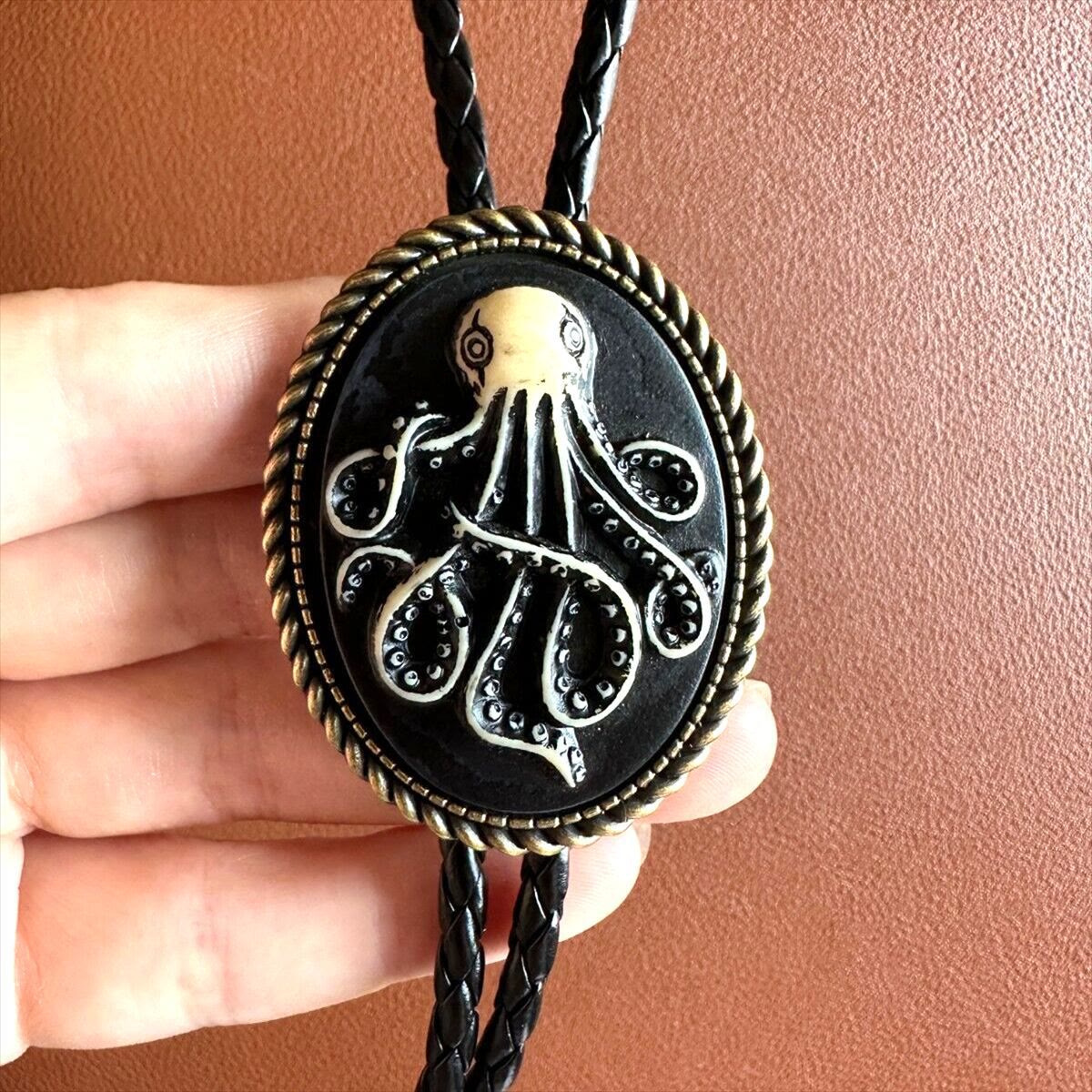 Dark Antique Octopus Pendant Bolo Tie
