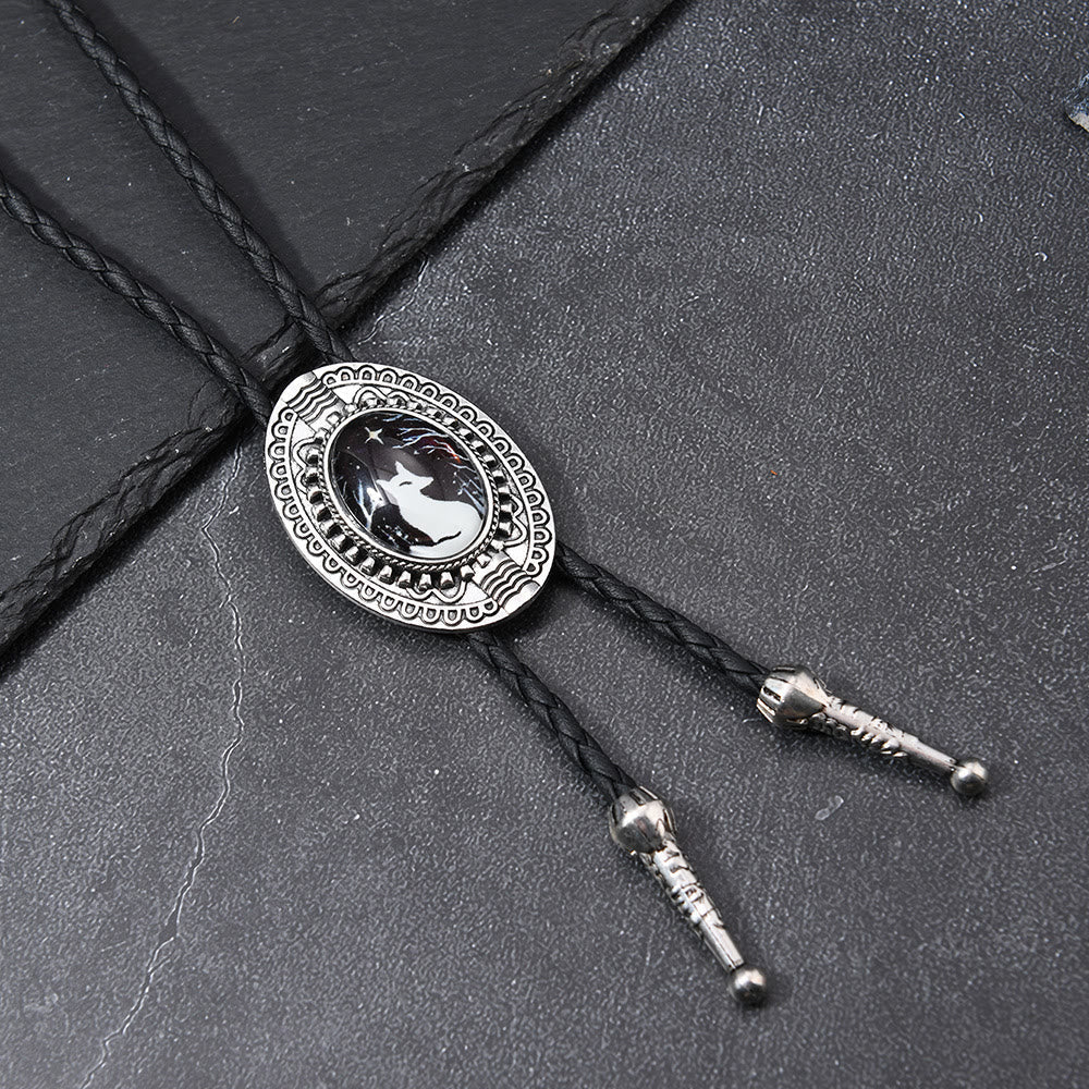 Night Scene Mystic Fox Western Bolo Tie