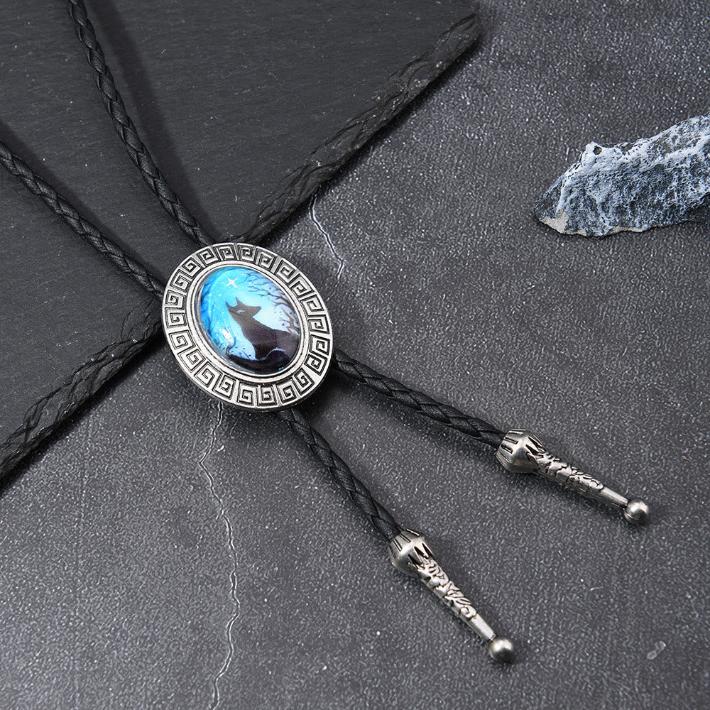 Night Scene Mystic Fox Western Bolo Tie