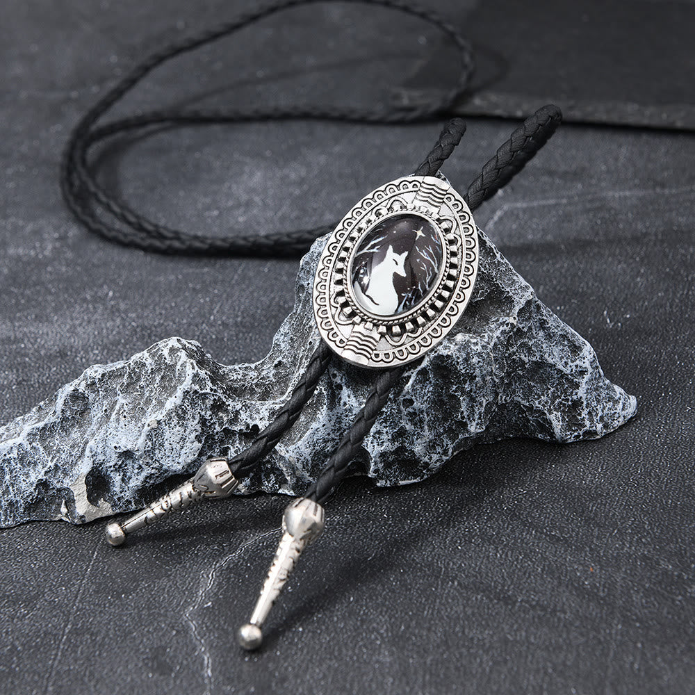 Night Scene Mystic Fox Western Bolo Tie
