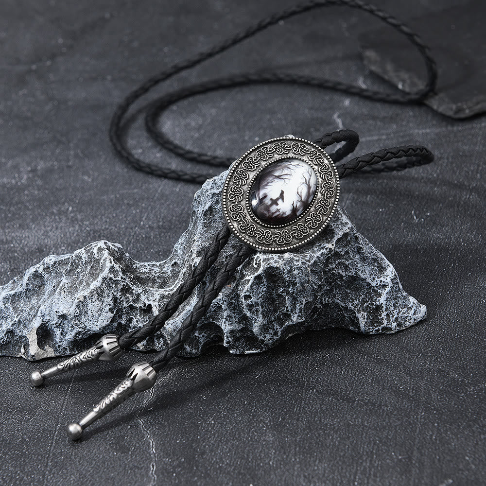Gothic Raven Pattern Western Pendant Bolo Tie