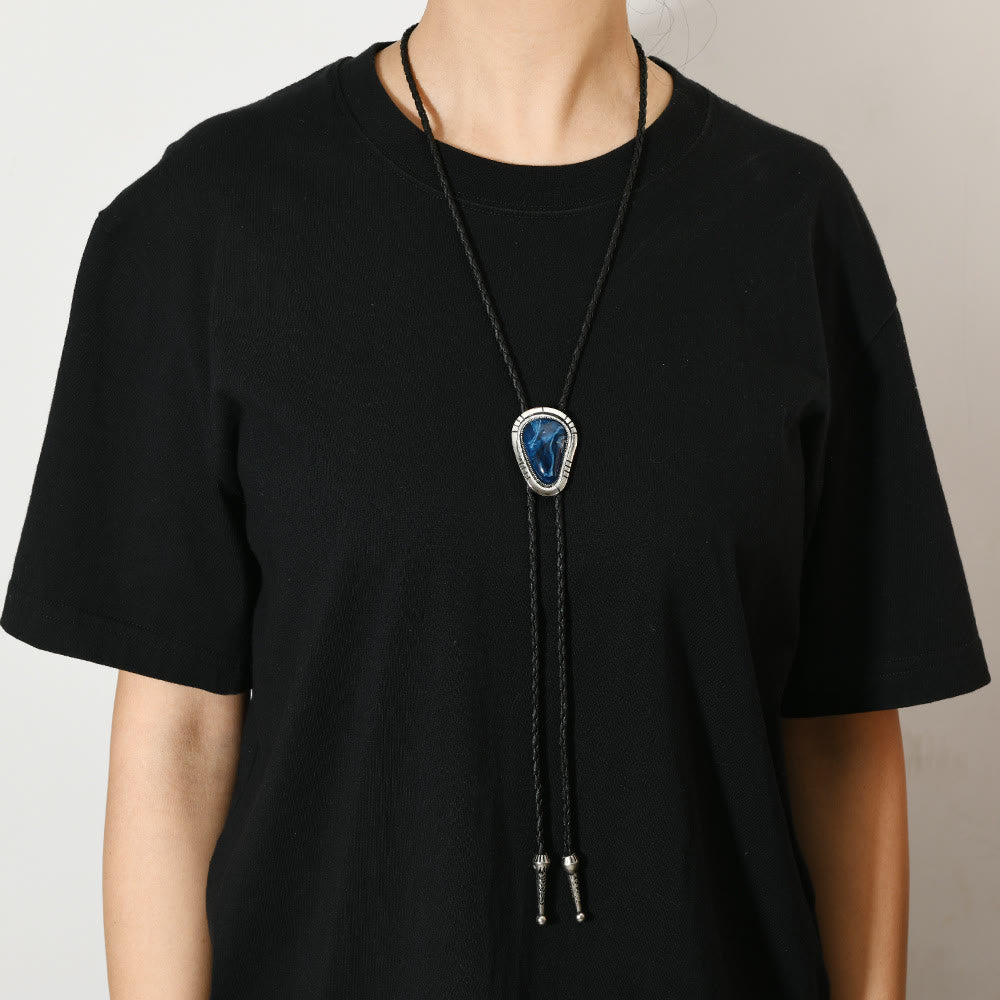 Vintage Blue & Green Gemstone Pendant Bolo Tie