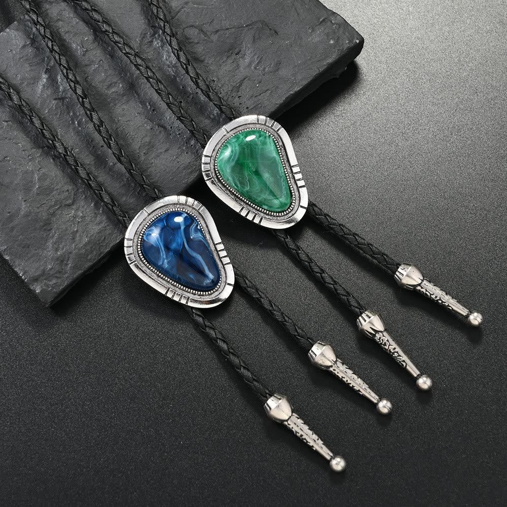 Vintage Blue & Green Gemstone Pendant Bolo Tie