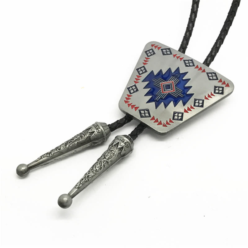 Southwestern Geometric Pattern Triangle Metal Frame Bolo Tie