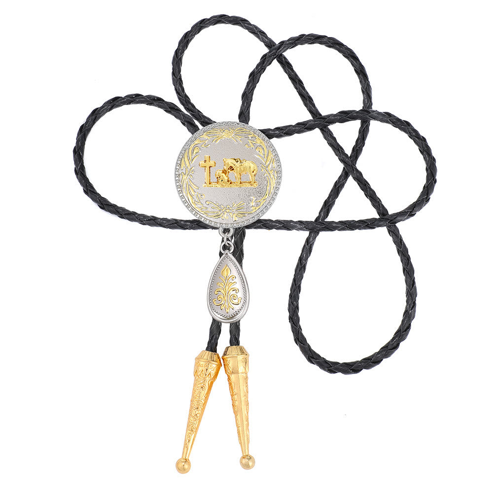 Western Portrait Medallion Layered Bolo Tie