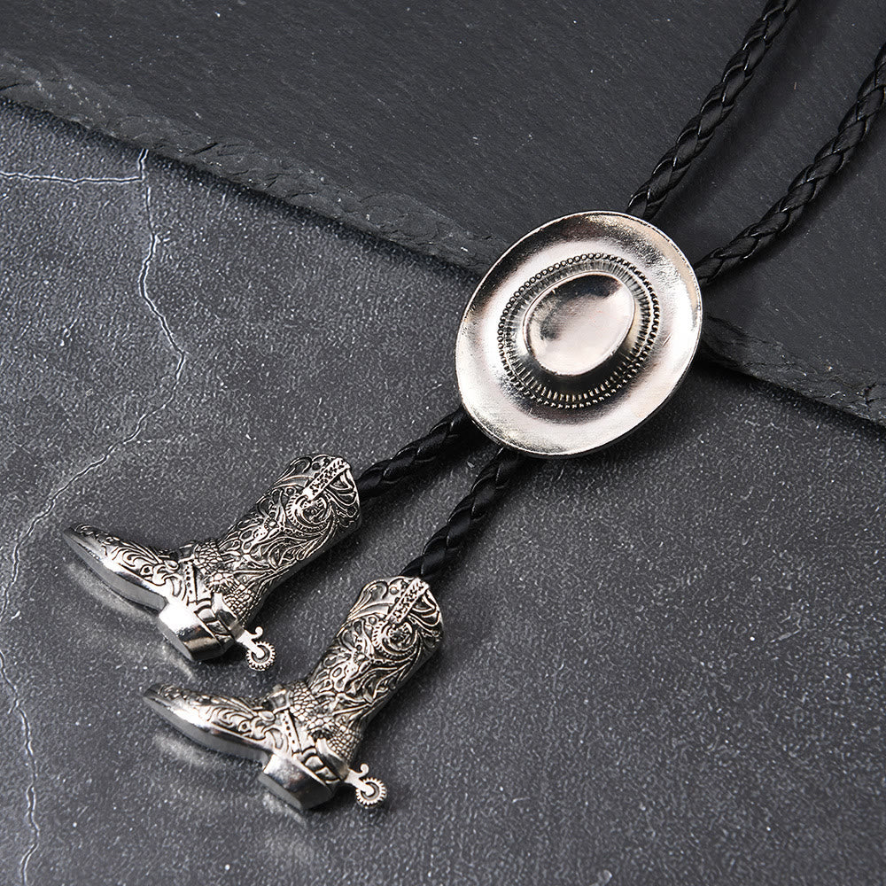Western Cowboy Hat Medallion Boot Tip Bolo Tie