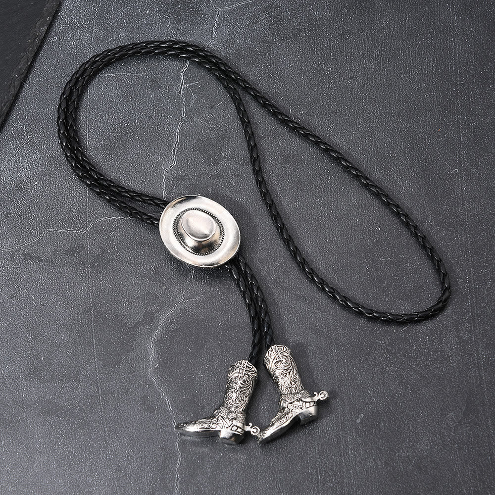 Western Cowboy Hat Medallion Boot Tip Bolo Tie