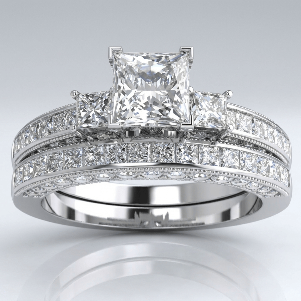 Silver Square Diamond Pavé Ring