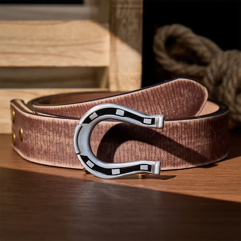 Western Luck Horseshoe-Shaped DIY Buckle Leather Belt