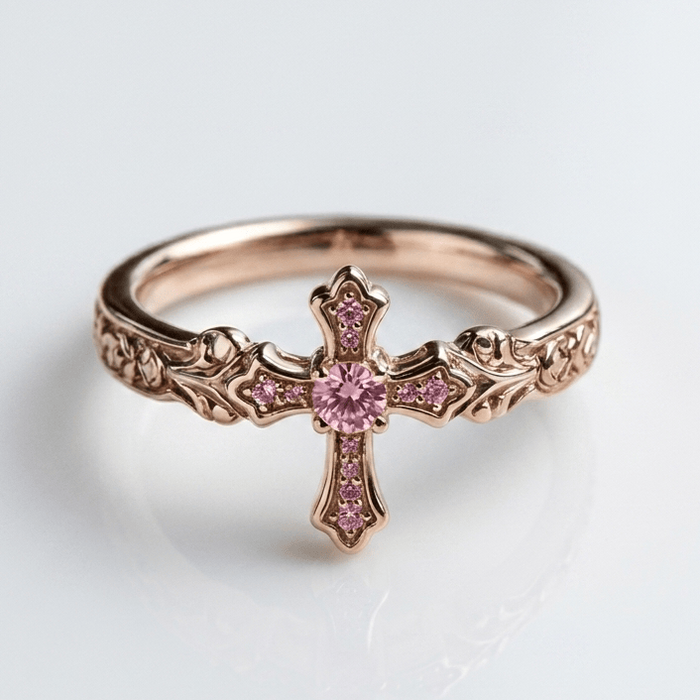 PINK CROSS FLORAL RING
