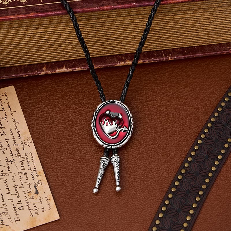 Devil's Flaming Heart Western Pendant Bolo Tie