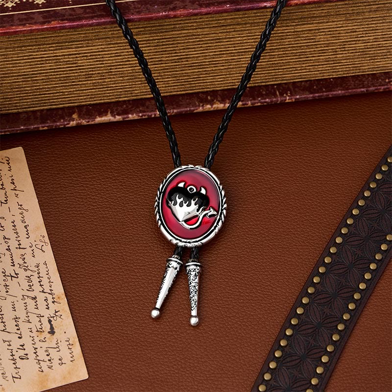 Devil's Flaming Heart Western Pendant Bolo Tie