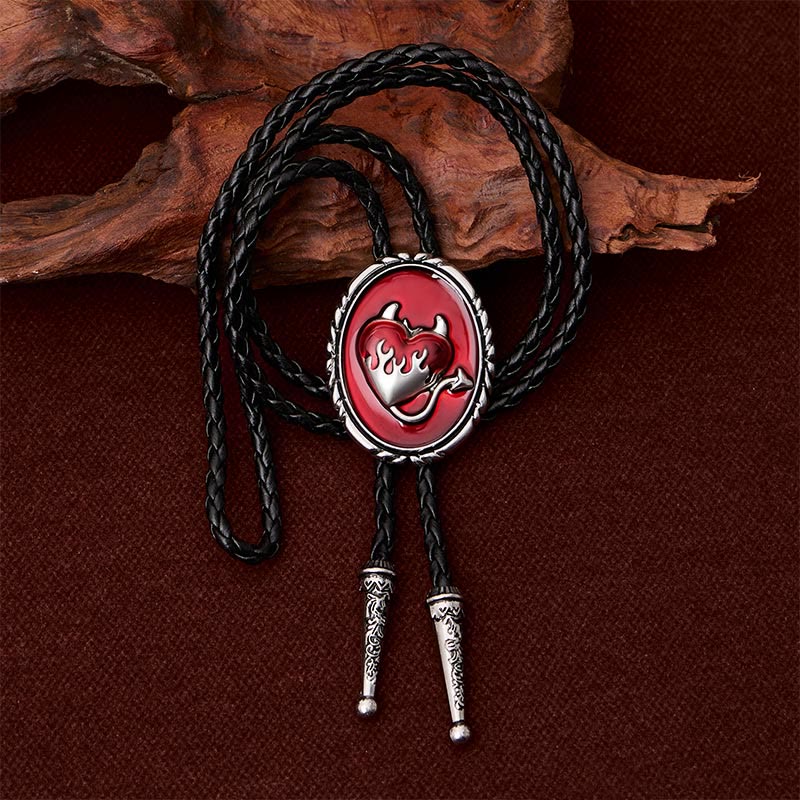 Devil's Flaming Heart Western Pendant Bolo Tie