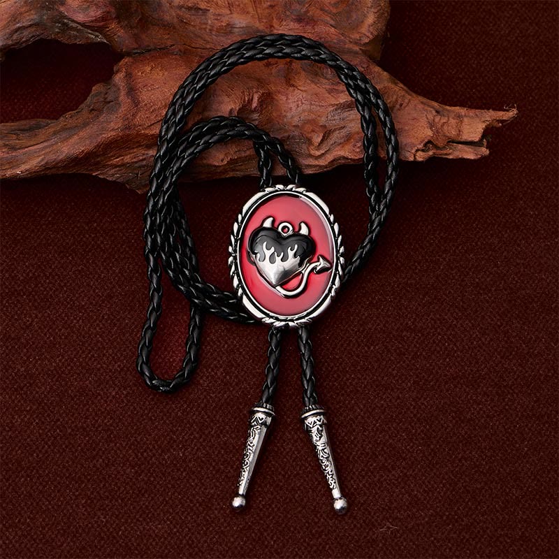 Devil's Flaming Heart Western Pendant Bolo Tie