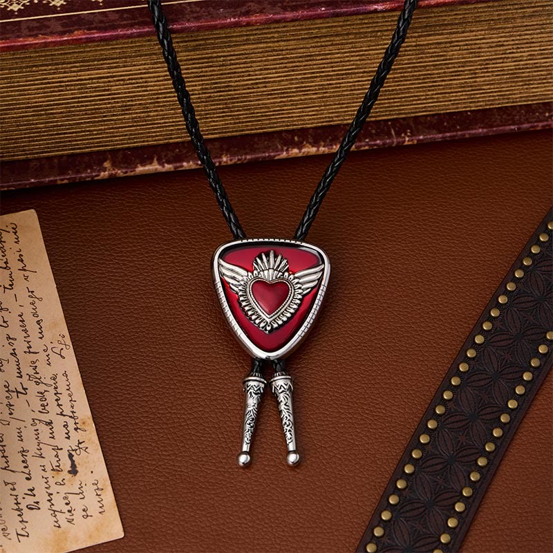 Retro Western Winged Sacred Heart Bolo Tie