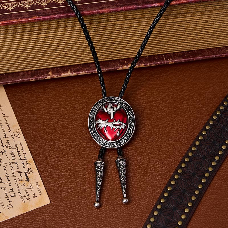 Crown Of Thorns Bleeding Heart Oval Enameled Bolo Tie