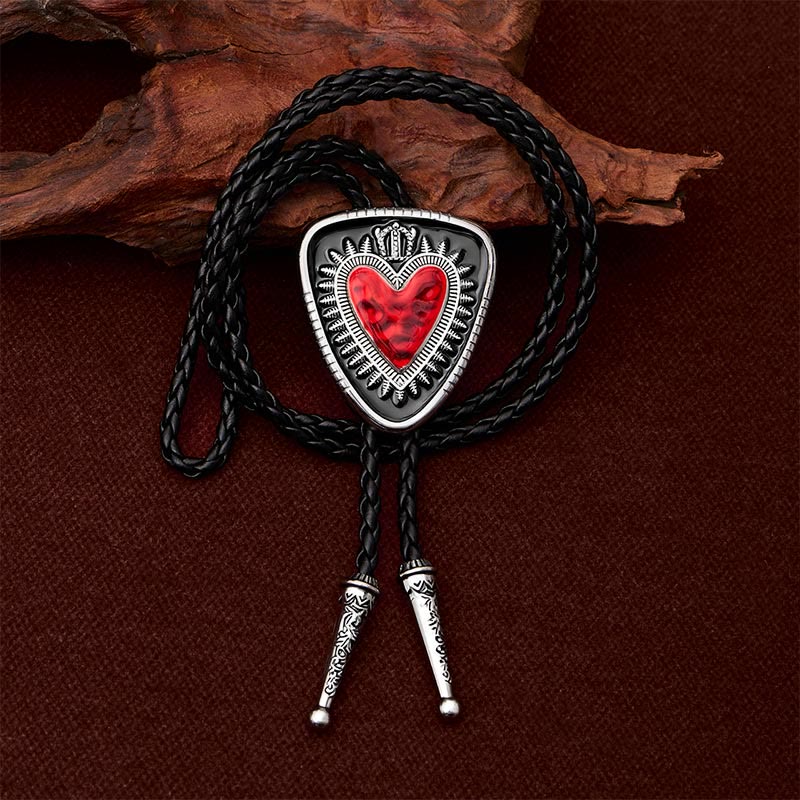 Vintage Shield Shape Sacred Heart Crown Bolo Tie